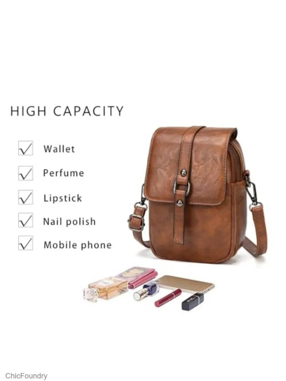 Small Crossbody Phone Bag in PU Leather with Adjustable Strap